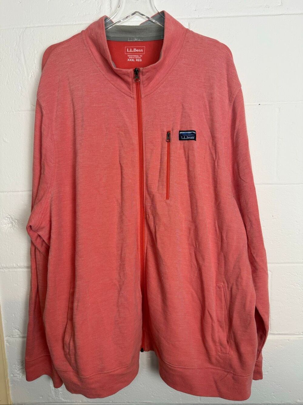 L.L.Bean Men’s XXXL Comfort Stretch Piqué Full Zip Jacket Coral Preppy Outdoor